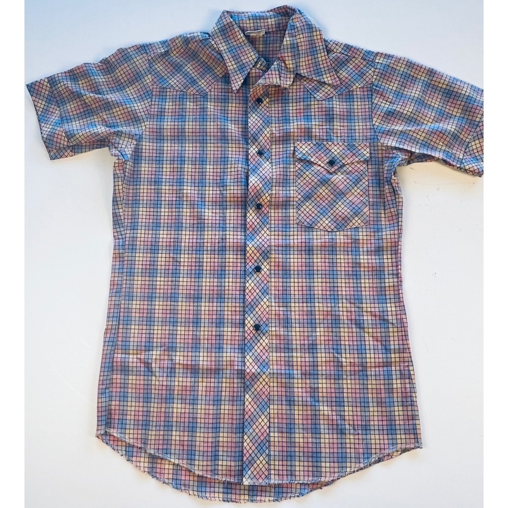 Vintage Wrangler Plaid Western‎ Shirt Mens Size 20 Pastel Short Sleeve
